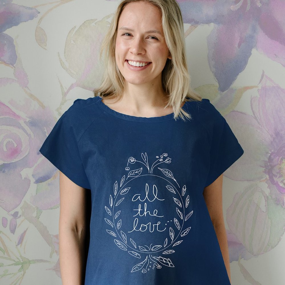 Cotton Hospital Maternity Gown - All The Love (Navy)